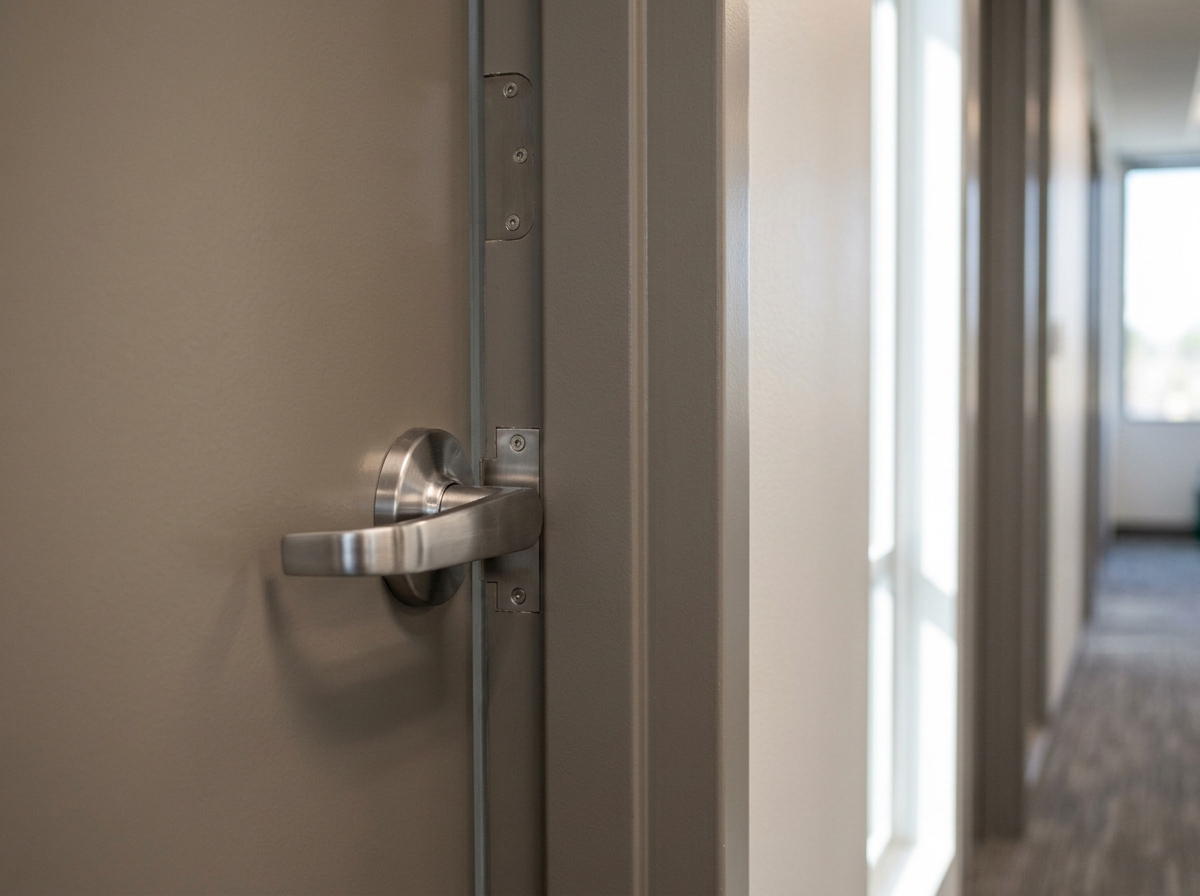 Commercial hollow-metal door and lever hardware